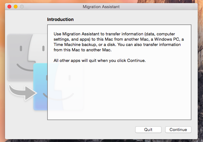 Migration assistant for mac to mac
